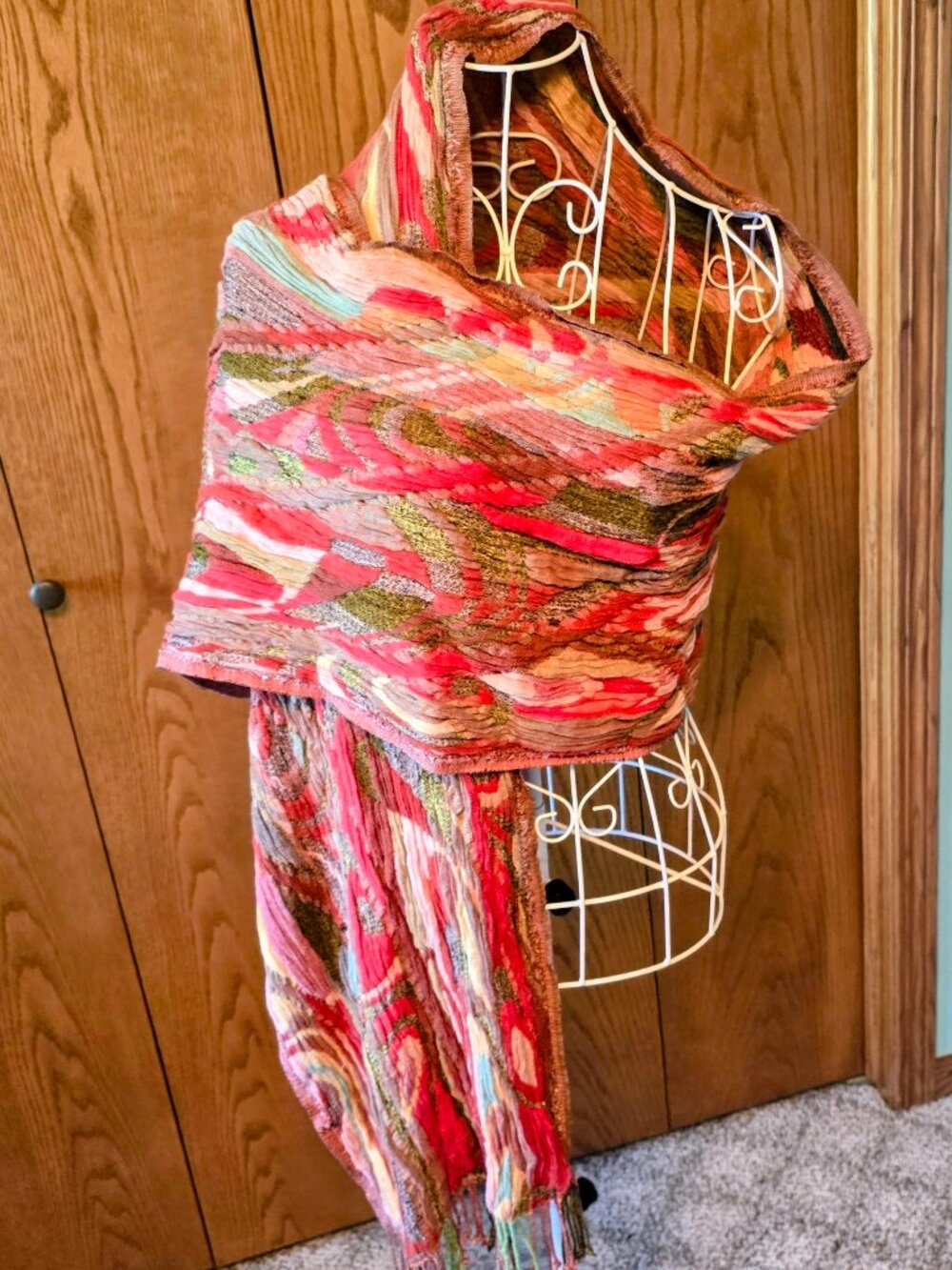Lucky Brand Multicolor Textured Fringe Scarf Wrap 100% Viscose 72x13